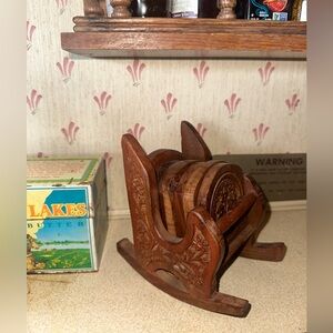 Vintage wood coaster set